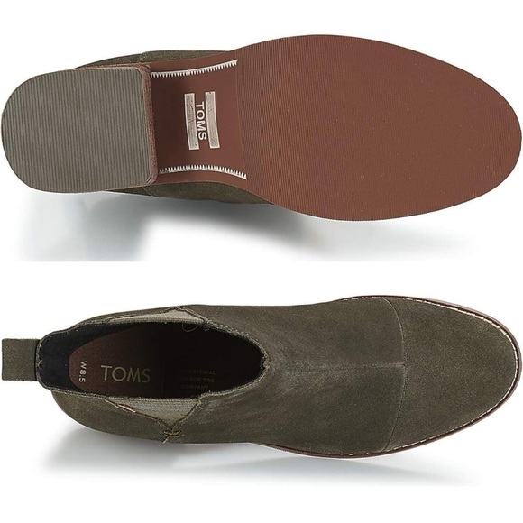 Toms Esme Tarmac Olive Green Suede Chelsea Heeled Boots Size 10 - Picture 9 of 12
